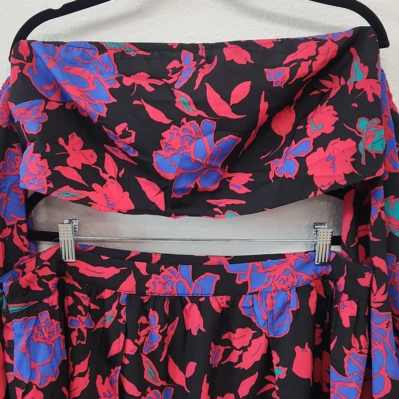 SHEIN SXY Plus Floral Off The Shoulder Top & Split Thigh Skirt Set 1X - Picture 3 of 7